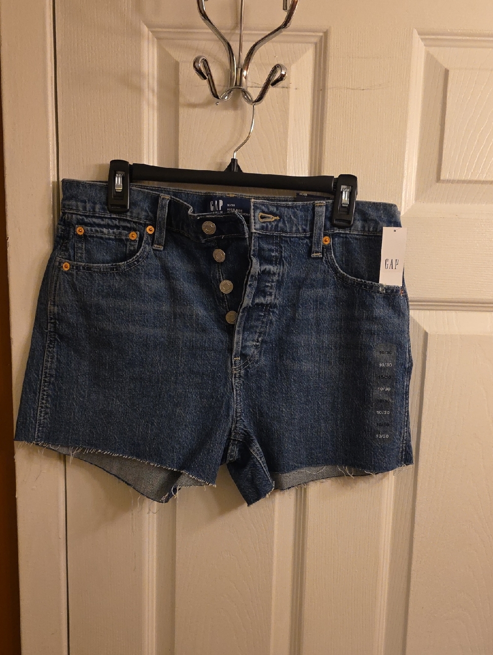 GAP Dark Blue High-Rise Button-Fly Denim Shorts with Raw Hem